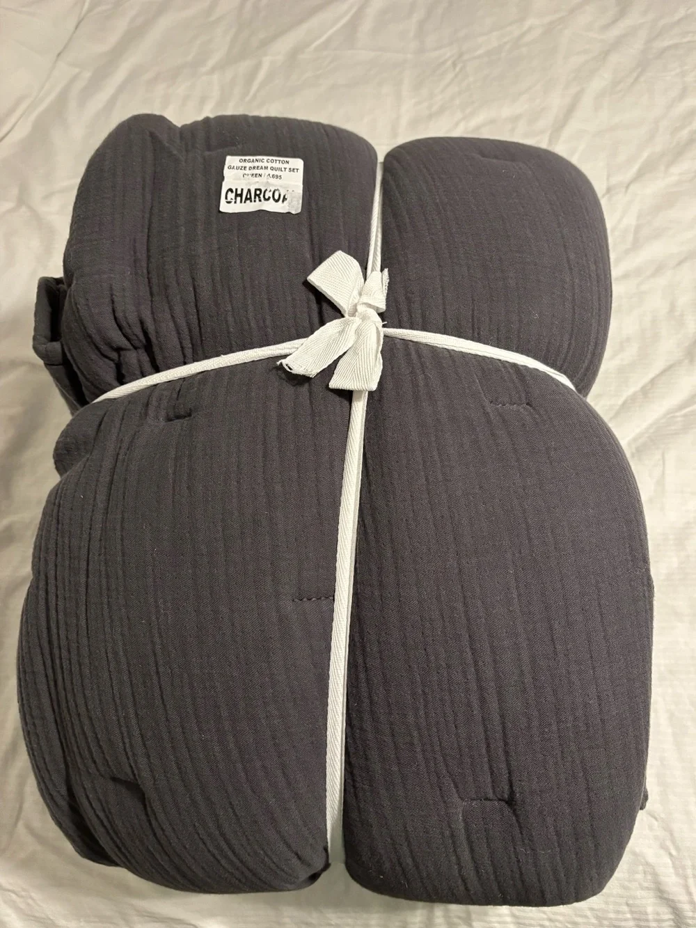 Quince Organic Cotton Airy Gauze Dream Quilt Set -Queen - Color: Charcoal